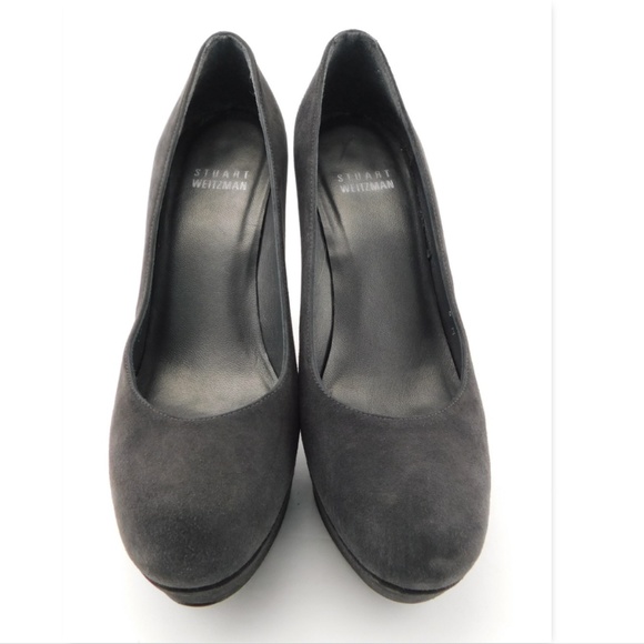 STUART WEITZMAN Gray Suede Leather Platform Heel Pumps 6 - Picture 3 of 8